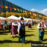 Home 22 독일어권의 축제 및 행사 - A lively traditional German festival scene featuring multi-generational families dancing in traditio...