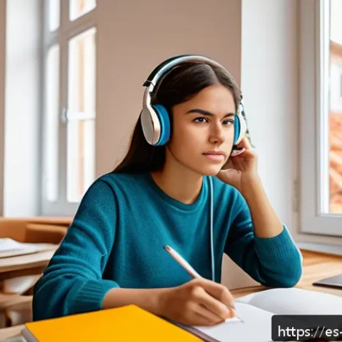 Home 31 독일어 공부할 때 주의할 점 - A focused young Hispanic adult woman sitting at a cozy desk in a bright, modern apartment, surrounde...